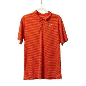Nike Men Dri-Fit orange stripe active polo golf performance short sleeve shirt S